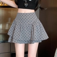 LP71 0.00Large-sized gray polka dot skirt for women, fluffy cake skirt, high-waisted A-line short sk