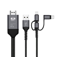 3 in 1 HD 2.0 4K 60FPS HD 1080P 2M Mirroring Cable Phone to TV HDTV HD Converter Adapter USB Cable F