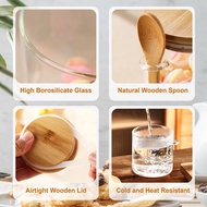Round Glass Sealed Jars with Spoons Glass Storage Bottles for Oatmeal Coffee Spices Candy Salt Cooki