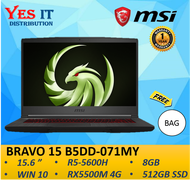 MSI Bravo 15 B5DD 071MY 15.6" Gaming Laptop (R5-5600H 512GB SSD8G RX5500M 4GW101YW) FREE BAG