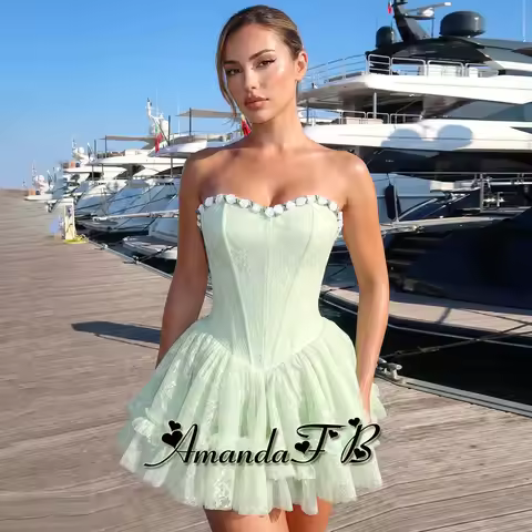 Amanda Fairytale Lace Appliques Cocktail Dress Sweetheart 3D Flowers Pleat Mini Tulle Birthday Vesti