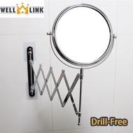 WELLLINK Wall Mounted Makeup Mirror 2X Magnifying Double Sides, with Extendable Arm 360deg Rotating, for Bathroom Cosmetic, Shaving Mirror, with No Drilling Stickers