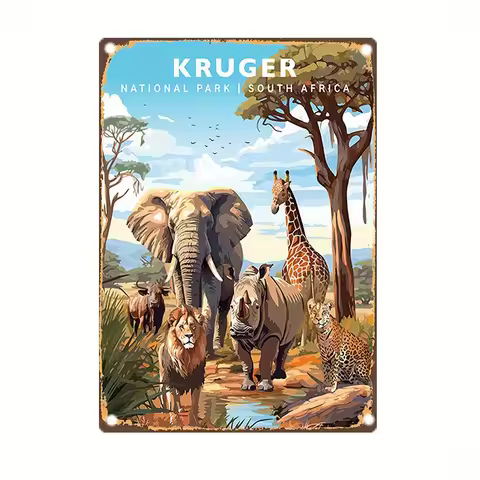Room Decor Kruger National Park South Africa Wildlife Metal Sign, es, Vintage Iron Wall Art, Pre-Dri