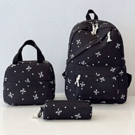 3pcs Nylon Bow Print Backpack Set,Foldable Multi-Po Cket Large CapacityWater-Resistant Zipper Backpa