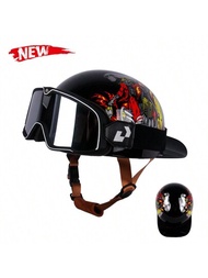 新款摩托車頭盔復古哈雷半面罩頭盔附眼鏡,適用於騎摩托車,時尚個性化