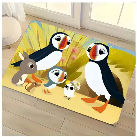 kids cartoon animal animation P-Puffin Rock Floor Mat Washable Absorbent Flannel Door Mat Non-Slip I