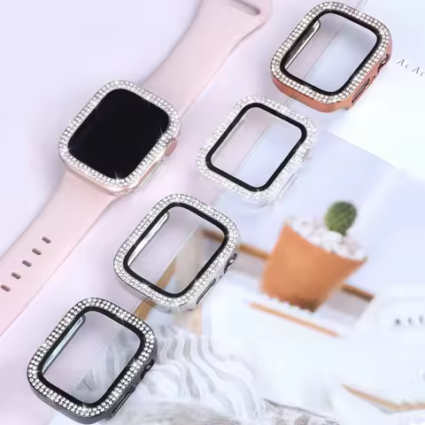 Diamond watch Case+Glass For Apple watch 46/42/44/40/41/45mm Shining scratch resistant protective ca