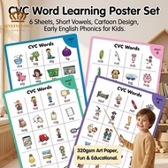 CVC English Learning Posters for Kids 6pcs Cartoon Wall Charts Early Education