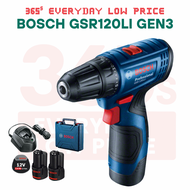 365s BOSCH 12V สว่านไขควงไร้สาย GSR120LI GEN3 พร้อมแบต2ก้อน แท่นชาร์จ และกล่อง