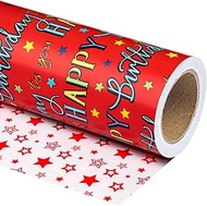WRAPAHOLIC Reversible Birthday Wrapping Paper - Mini Roll - 17 Inch X 33 Feet - Red Happy Birthday t
