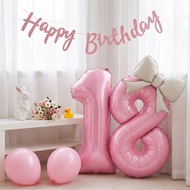 2pcs Pink Number Foil Balloon 32 Inch Cream Bowknot Balloon Set for Girls Birthday Party Decorations