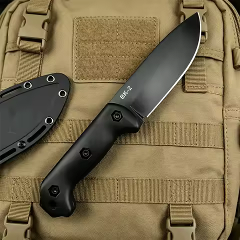 KA-BAR BK2 Fixed blade Pocket Knife 8Cr13Mov Blade Nylon Fiber Handle with Secure-Ex Sheath Camping 