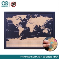 Frambie Scratch World Map With Frame | A1 Scratchable Travel World Map With Black Wooden Frame