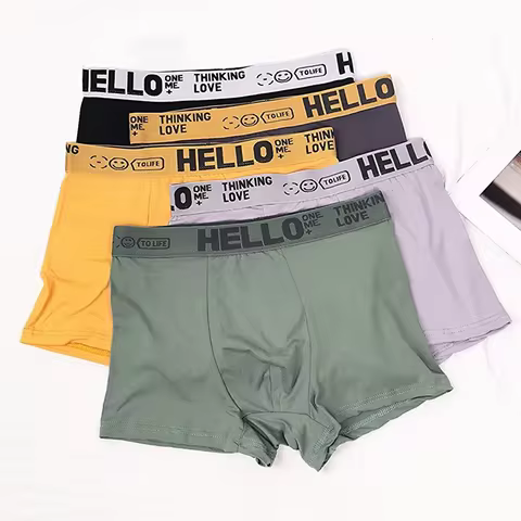 5-Piece Men's Hello Letter Belt Solid Color Boxer Shorts Breathable And Comfortable Underwear Men's