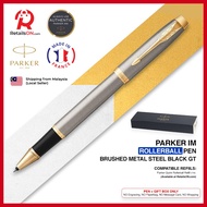 Parker IM Rollerball Pen - Brushed Stainless Steel Gold Trim (with Black - Medium (M) Refill) / {ORIGINAL} / [RetailsON]