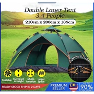 3-4 Person Single Layer/Double Layer Fully Automatic Tent Khemah 2 Pintu