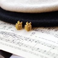 Vintage 古董 金色萊茵禮物盒 貼耳 針式耳環 Avon p40