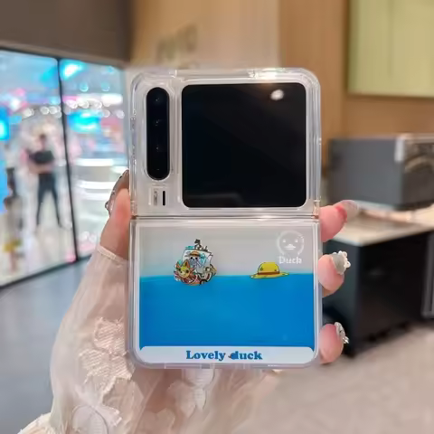Cute O-One P-Piece straw hat Luffy Quicksand Thousand Sunny Folding Phone Case for Huawei Mate 40 50