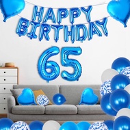 (SG Seller) 65th Birthday Decorations, 65 Birthday Balloon, Blue Silver Birthday Decorations Set 65 