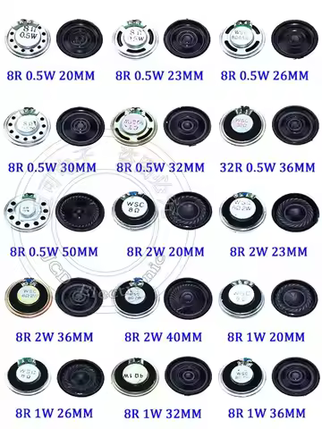 0.5W 1W 2W 8R 32R Mini Speaker 8 Ohm 32 Ohm Loud Speaker Diameter 20mm 23mm 26mm 28mm 30mm 32mm 36mm