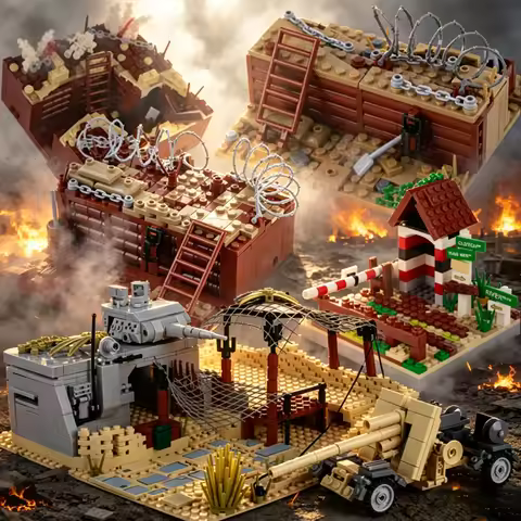 MOC WW2 Military Position Trench Building Blocks Army Soldier Figures Base Ruins Warrior Fortress Ac