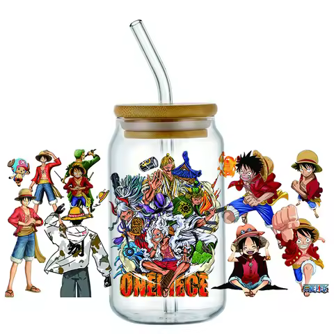 Hotsale 28 Popular One Piece Anime 16oz UV DTF 3D Transfer Cartoon Sticker Wrap Decals For Glass Can