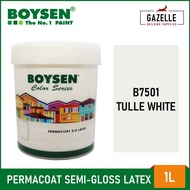 ❡Boysen Permacoat Semi-Gloss Latex Tulle White B7501 Acrylic Latex Paint- 1L