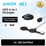 Anker MagGo UFO 3-in-1 Charger Wireless Charger Station, Qi2 Certified 15W, Foldable Travel Charging