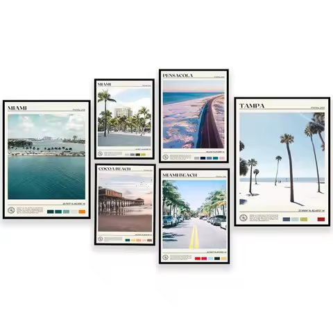 American Landscape Poster, Pensacola, Clearwater, Destin, Sanibel, Florida, St. Augustine, Cocoa Bea
