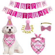 Dog Birthday Decorations Pet Happy Birthday Banner Hat Collar Bandana for Dog Birthday Supplies