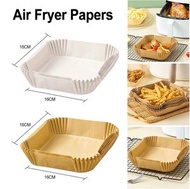 其他品牌 - [50個裝] 啡色 方形 空氣炸鍋紙 紙盤 紙托 吸油紙 食物墊紙烤箱氣炸鍋 一次性烘焙紙焗爐紙
