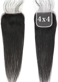 4x4 Free Part Lace Closure Brazilian Straight Human Hair 10inch 130% Density Unprocessed Top Swiss L