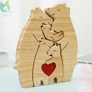 Wooden Cuddling Bear Set Hand-Carved Cuddling Bear Decoration Personalized Bear Family Wooden Art Pu