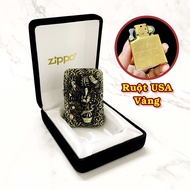 BẬT LỬA ZIPPO MỸ HÌNH TỲ HƯU GIỮ TIỀN DẬP NỔI 6 MẶT - RUỘT USA VÀNG (FULLBOX) - (XÀI XĂNG) _ NHAT AN