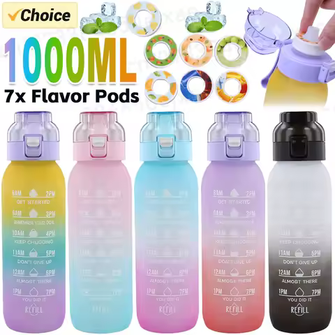 Fragrant Water Bottle + 7x Pods 1000ml Air Scent Up Drinking Cup Fragrance Flavored Water Bottle For