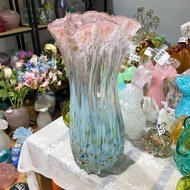 Handmade Pink Blue Gold Pink Cabbage Shape Open Large Flower Vase Crystal Vase Decoration