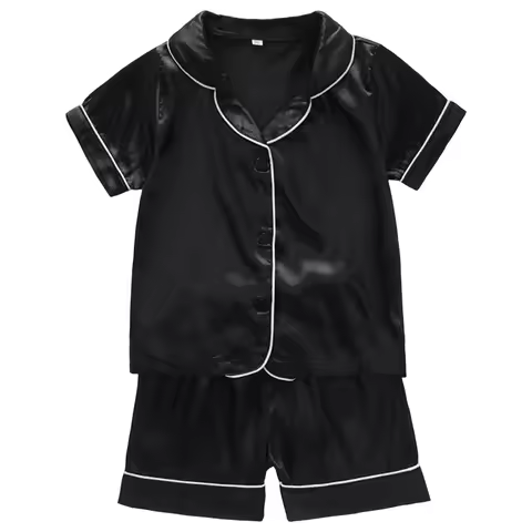 Summer Kids Pajamas Set Fashion Skin Friendly Silk Satin Summer Cartoon Pattern Short Sleeve Sleepwe