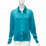 GUCCI Tom Ford 1995 Vintage teal blue silk blend long sleeve wide collar dress shirt IT46 XL Madonna