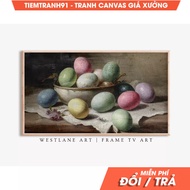 Wall Painting, Vintage Easter Egg Frame TV Art Painting Spring Country Farmhouse TV Decor TV346. (37