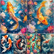 Drofe,Paint by Numbers With Frame Home Decor Lucky Koi Canvas Painting by Number,Acrylic paint,
