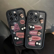 Suitable for IPhone 11 12 Pro Max X XR XS Max SE 7 Plus 8 Plus IPhone 13 Pro Max IPhone 14 Pro Max Black Colour Phone Case Coffee and Cute Eggette Accessories