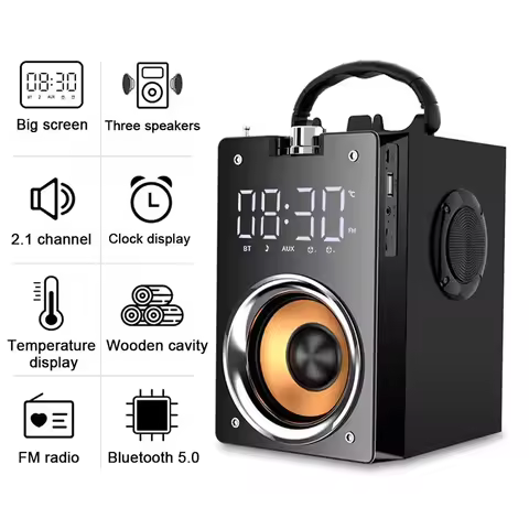 Wooden Super Bass Wireless Bluetooth Speakers Portable High Power Stereo Subwoofer Music Center Supp