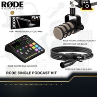 RODE SINGLE PODCAST KIT PODMIC PODCAST MICROPHONE XLR BLACK ,PSA1 ARM, CASTER DUO XLR INPUT XLR CABL