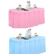 Blue And Pink , Plastic Tablecloth Set & Table Skirt 14FT Disposable Table Skirting Includes Table C
