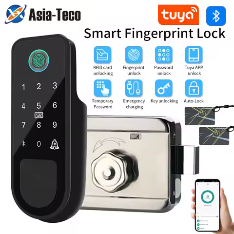 Tuya Smart Fingerprint Door Lock Outdoor Gate Lock Password IC Card NFC Remote App Unlock Home Elect