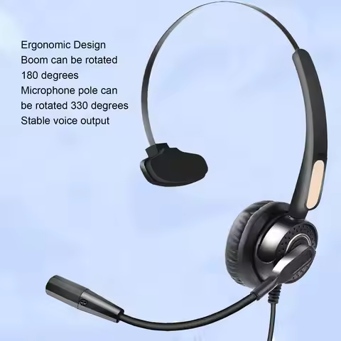 RJ9 Telephone Headset Noise Canceling Single Sided Spring Wire Headphone with Mic for Office Call Ce