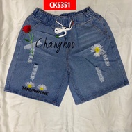 CK5351 Women's Fashion Pants Jeans Shorts Cute Embroidery Soft And Comfortable Denim Fabric The Is A