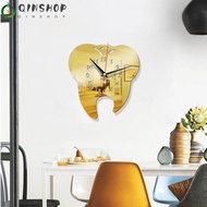 QINSHOP Teeth Mirror Wall Clock, Modern Personality Hanging Clock, Acrylic Creative Wall Stickers Home Decor Mirror Clock