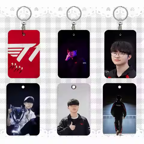 SKT T1 F-Faker L-LOL Rectangle ID Card Case Keychain Access Card Bag Key Tag Ring Leather Card Holde
