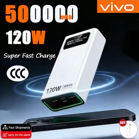 VIVO 500000mAh Power Bank For Xiaomi Super Fast Charging Battery 120W Large Capacity Digital Display